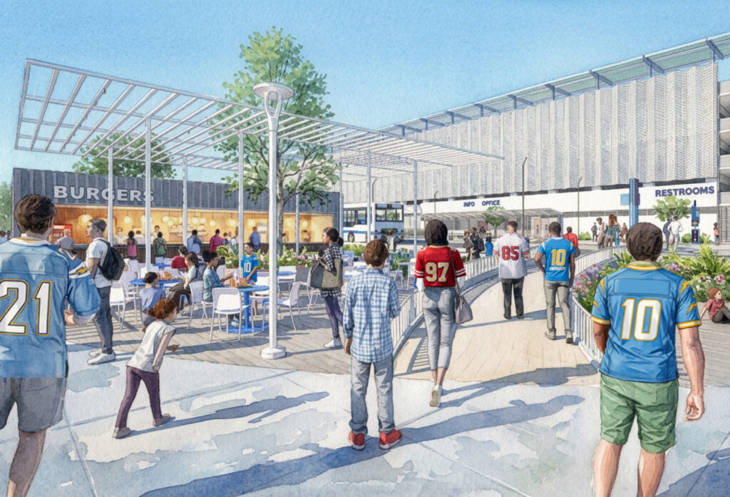 ITC Plan Gallery-008 People at the Station at Market Main Mobility Hub Watercolor Rendering
